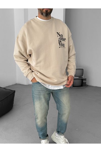 BYBASICMAN Beige Heavyweight No One Printed Sweat By-058