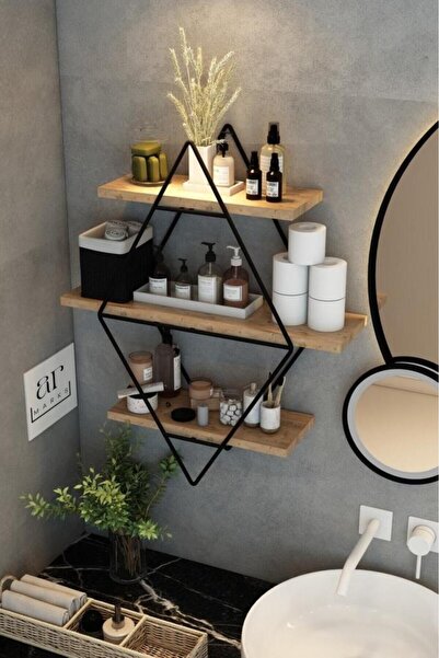 Armarks Siyah Çam Büyük Boy Duvar Rafı, Baklava Duvar Rafı, Gold Metal Duvar ...