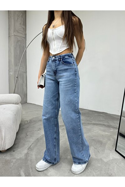 BİKELİFE Dámské vintage džíny s vysokým pasem a širokými nohavicemi s Pale Effectem