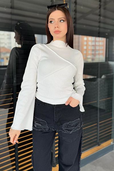 GÜLSELİ Γυναικεία Crop Top Μπλούζα με κρεμ γιακά
