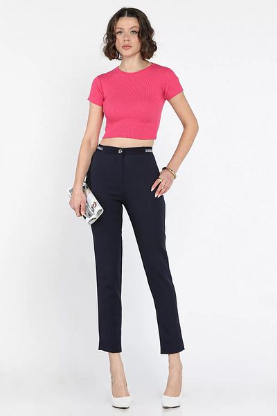 GÜLSELİ Navy Blue Women's Fabric Trousers with Elastic Waist