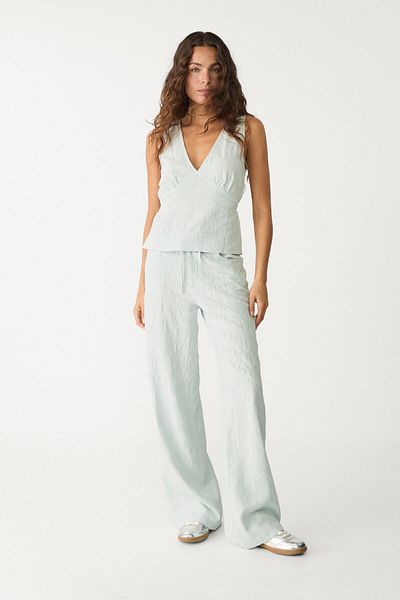 Stradivarius Embroidered linen blend top