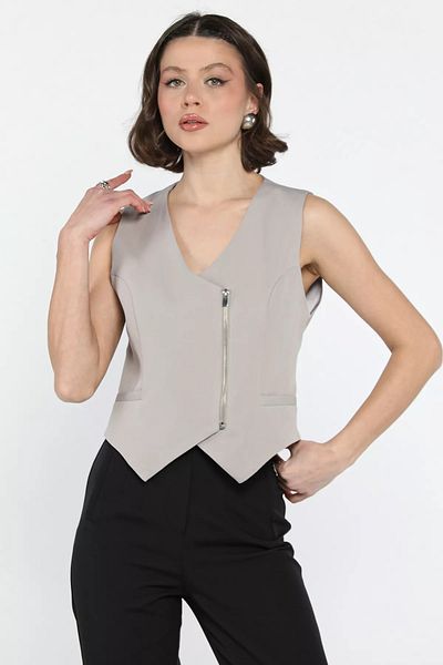 GÜLSELİ Gray Women's Zippered Vest