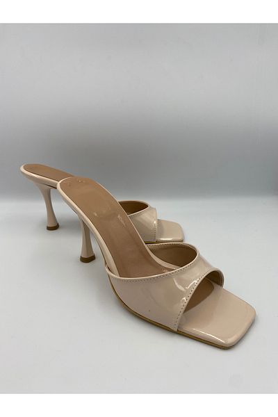 Ömer Ediz Shoes Real Women's Patent Leather 9 cm Heeled Slippers - Fashionable and Comfortable High Heels