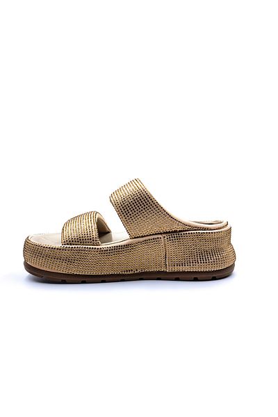 Guja Γυναικείες παντόφλες Double Band Stone Gold Gold Puff Comfort