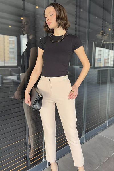 GÜLSELİ Women's Fabric Trousers with Stone Waist Elastic