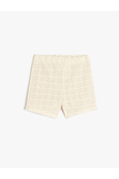 Koton Plain Knit Patterned Crochet Mini Shorts