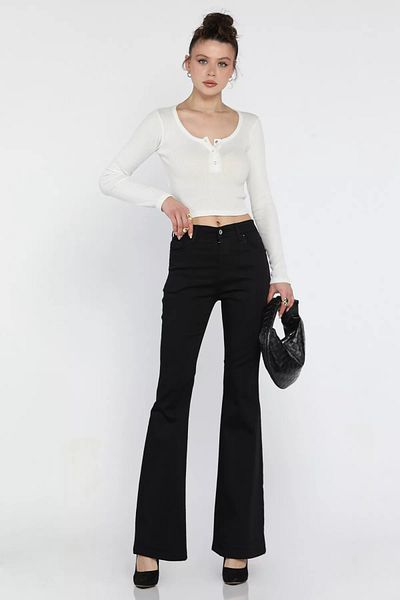 GÜLSELİ Black Wide Leg High Waist Women's Jeans
