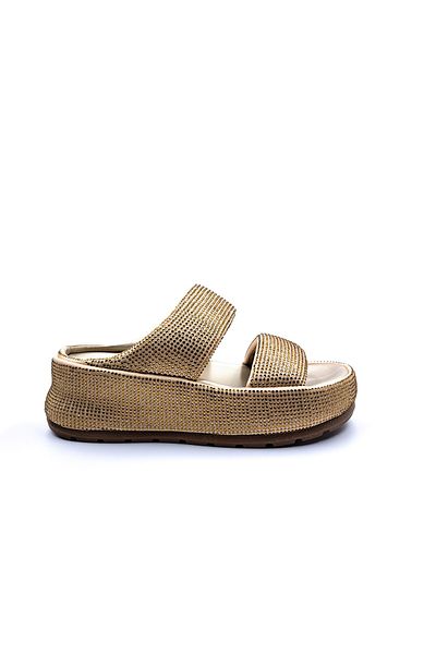 Guja Γυναικείες παντόφλες Double Band Stone Gold Gold Puff Comfort