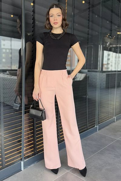 GÜLSELİ Powder Waist Velcro Wide Leg Women's Fabric Trousers