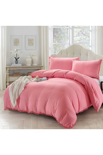 Donetella 3-Piece Pompom King Size Bedding Duvet Set 240x260 cm Filler Not Included