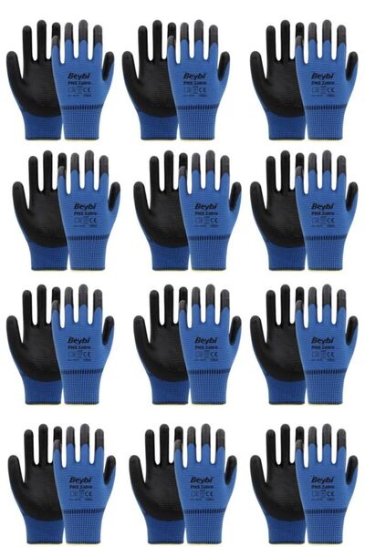 Beybi Pn3 Mavi Polyester Örme Nitril Işçi Eldiveni 12 Çift 10 Numara