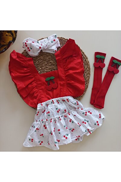 MARS BABY مجموعة جوارب على شكل كرز أحمر منقوشة للفتيات الصغيرات