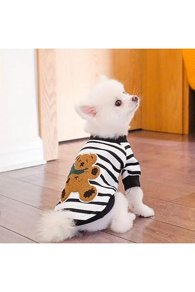 Lady Fify Black and White Striped Teddy Bear Sweatshirt for Cat Dog