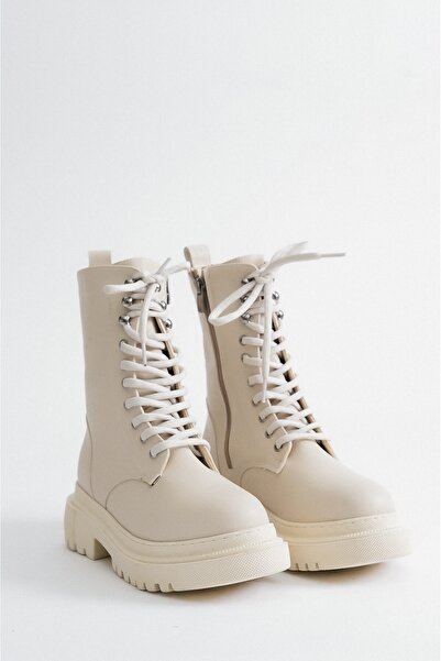 DİVOLYA Bradley Bej Deri Kalın Tabanlı Kadın Günlük Postal