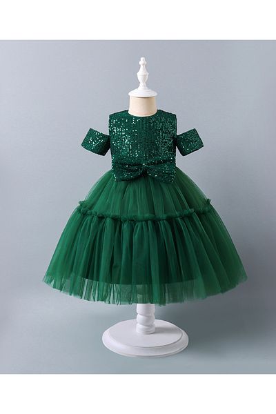 Mark & Mia Mark & Mia Sequins Embellished & Bow Detailed Cold Shoulder Tutu Dress - Green