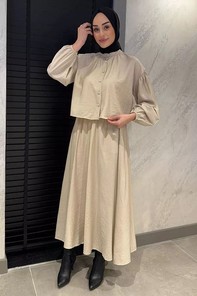 julude Σετ Φούστα και Πουκάμισο Hijab Διπλό - Λεπτομέρεια τσέπης από πέτρα