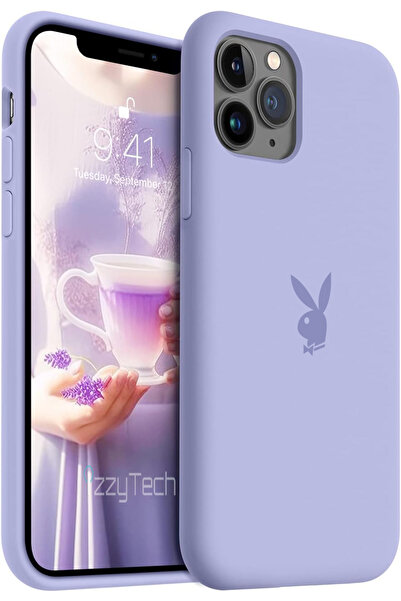 izzytech حافظة سيليكون لهاتف آيفون 11 برو ماكس، شعار بلاي بوي، سطح داخلي مخملي، حافظة مقاومة للصدمات