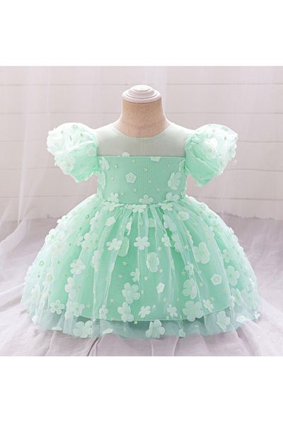 Mark & Mia Mark & Mia Puff Sleeves Floral Embroidered Frock - Green