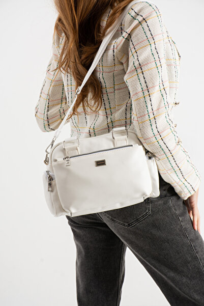 Sanmorris Women's Multi-Eye White Matte Adjustable Cross Strap Hand and Shoulder Bag S-1422