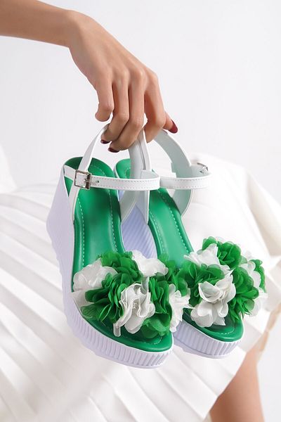 POLO PRESTIGE Esila-s Green Floral Women's Platform Shoes