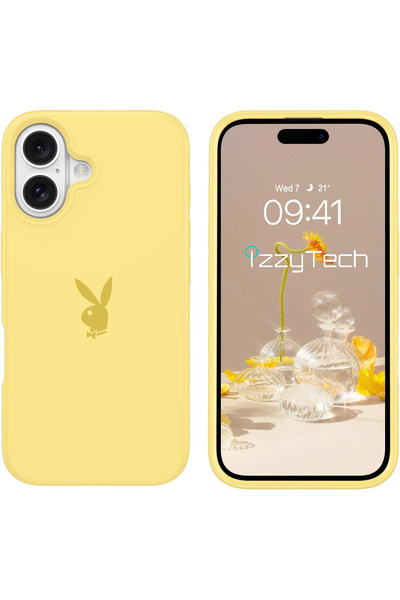 izzytech حافظة سيليكون لهاتف آيفون 16 بلس، شعار بلاي بوي، سطح داخلي مخملي، حا...