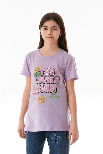 Fulla Moda Tricou pentru fetiță, 100% bumbac, cu imprimeu text, cu gâtul turn