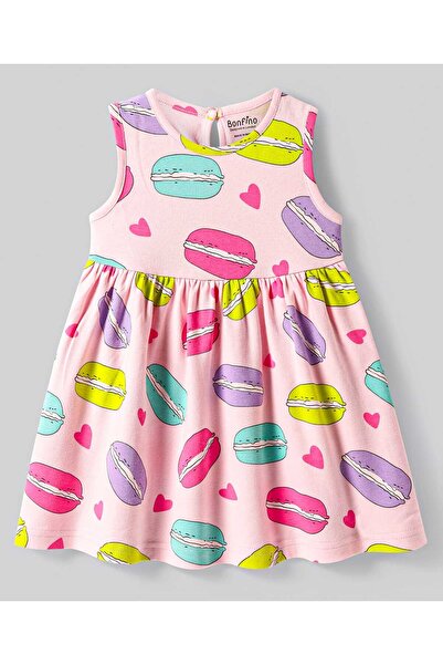 Bonfino فستان بونفينو قطني بدون أكمام مطبوع عليه برجر بالكامل - وردي