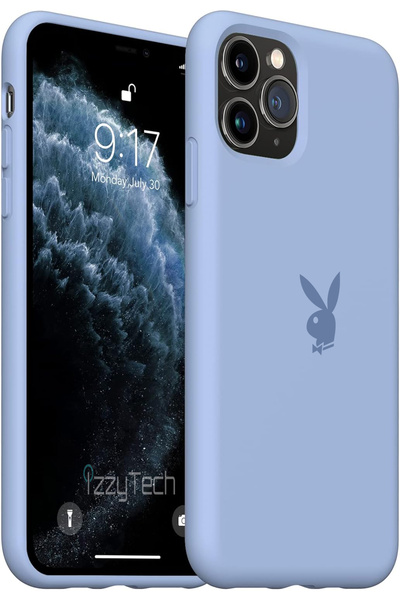 izzytech حافظة سيليكون لهاتف آيفون 11 برو ماكس، شعار بلاي بوي، سطح داخلي مخمل...