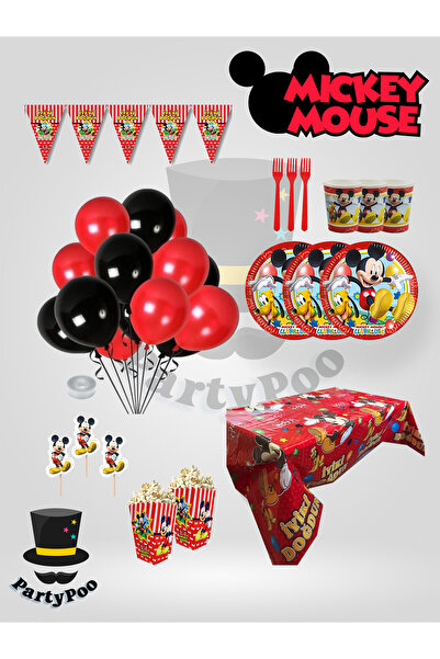 PartyPoo Mickey Mouse Temalı 8 Kişilik Midi Doğum Günü Seti | Parti Malzemele...