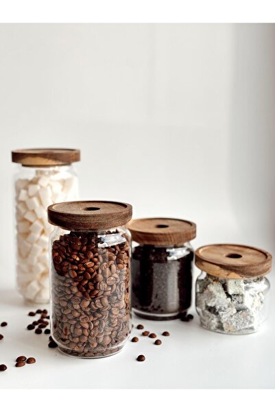 The Mia 4-Piece Glass Storage Container with Wooden Lid -jar 1000-700-500-300 ml