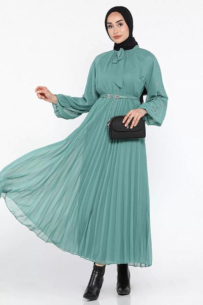 julude Φόρεμα Hijab Chiffon με λεπτομέρεια από πέτρα με δέσιμο μπροστά