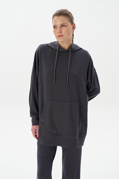 KADRİYE BAŞTÜRK Oversize Sweatshirt - Modal Knitted Hooded Smoked
