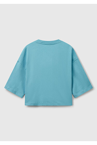 United Colors of Benetton Γυναικείο μπλουζάκι μπλε 100% βαμβακερό λουλουδάτο μοτίβο σε κουτί