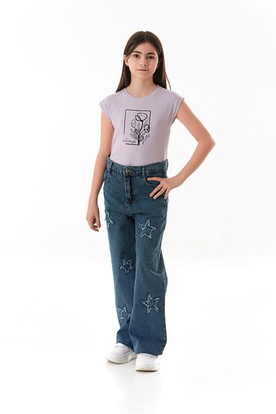 Fulla Moda Pantaloni Palazzo pentru fete cu broderie stea