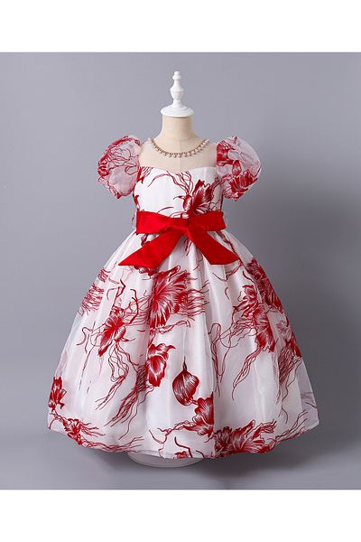 Mark & Mia Mark & Mia Floral Printed Bow Embellished Dress - White & Red