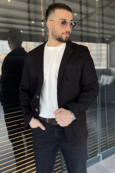 MİSHAR İTALİA Μαύρο Oversize Ανδρικό Τζιν Μπουφάν