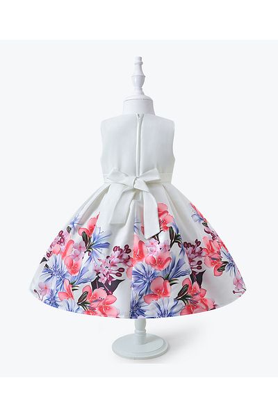 Mark & Mia Mark & Mia Floral Printed Pleated Party Dress with Tie Knot Bow Detailing - White