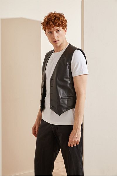 Deriderim Black Duke Men's Genuine Leather Vest