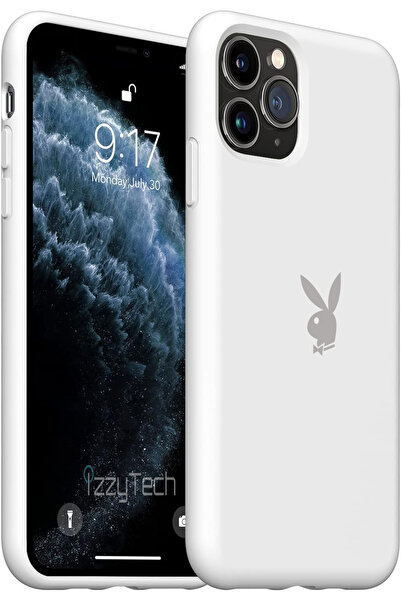 izzytech حافظة سيليكون لهاتف آيفون 11 برو ماكس، شعار بلاي بوي، سطح داخلي مخمل...