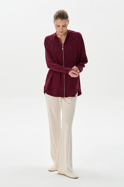 KADRİYE BAŞTÜRK Μοντάλ Πλεκτή Ζακέτα με κουκούλα Oversize Claret Red