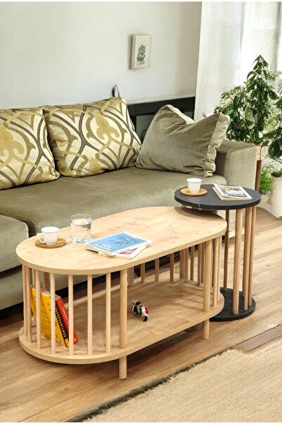 PEKA İkili Set Orta Sehpa Ahşap Ayaklı Sehpa iki Raflı Sehpa Dekoratif Sehpa ...