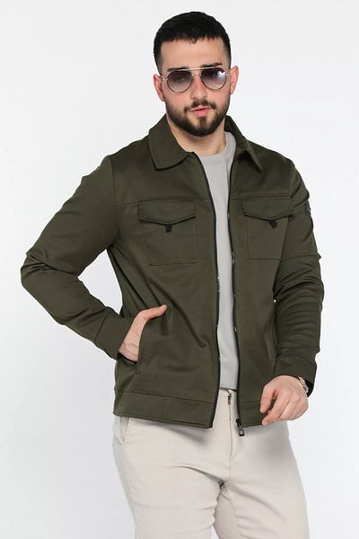 MİSHAR İTALİA Ανδρικό τζιν μπουφάν Khaki Pocket Velcro με φερμουάρ