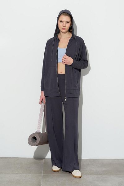 KADRİYE BAŞTÜRK Modal Knitted Hooded Oversize Cardigan Smoked