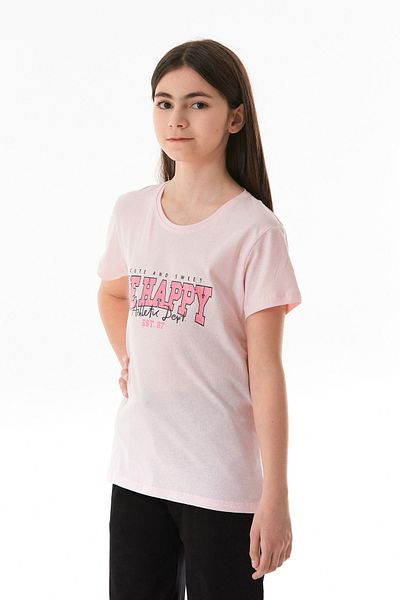 Fulla Moda 100% Cotton Be Happy Printed Crew Neck T-Shirt για κορίτσια