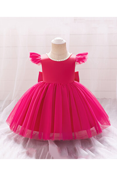 Mark & Mia Mark & Mia Pearl Embellished Flutter Sleeves Party Frock - Fuchsia