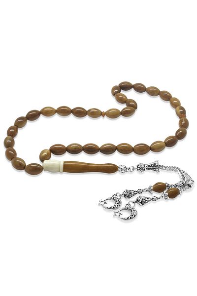 Tesbihane Non-Tarnish Metal Tasseled Barley Cut Camel Bone Detailed Skittle Rosary
