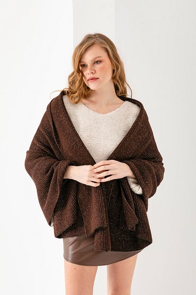 Wega Moda Glitter Plain Knit, Κομψό άνετο μαλακό σάλι ώμου - Αξεσουάρ για μπράτσα