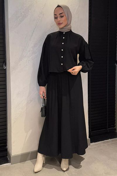 julude Μαύρο πουκάμισο με λεπτομέρεια τσέπης Hijab διπλό κοστούμι