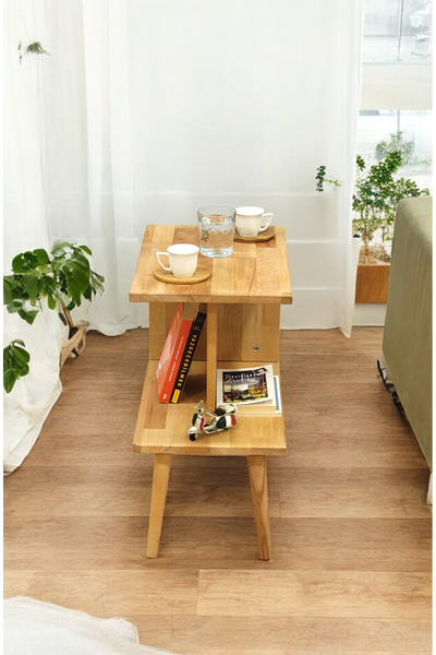 PEKA Lüx Naturel Ahşap Yan Sehpa - Salon - Oturma Odası Zigon Sehpa - Safir Meşe